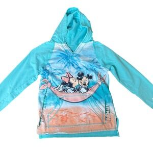 Disney Parks Minnie Mickey Tropical Aloha Cotton Sparkle Beach Hoodie Sz Medium